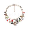 Zinc Alloy & Porcelain & Glass & CCB Plastic Flower Heart Lock Pendant Double Layer Bib Necklaces FS-WGC767F-01-6