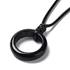 Natural Obsidian Ring Pendant Necklace with Waxed Cords NJEW-R262-01B-10-3
