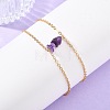 Brass Cable Chains & Natural Amethyst Chip Beads Double Layers Bracelets for Women BJEW-JB14134-03-1