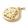 Rack Plating Brass Pave Shell Flat Round with Angel Charms KK-U027-40G-2