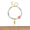 Summer Alloy Fishbone and Natural Shell Fish Charm Bracelets BJEW-JB14438-4