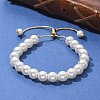 Shell Pearl Beaded Slider Bracelet with Brass Snake Chain X-BJEW-B066-01B-02-6