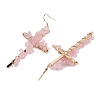 Natural Rose Quartz Cross Dangle Earrings EJEW-Z071-01G-01-2