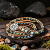 Adjustable Alloy Flower Natural Indian Agate Round Beaded Wrap Bracelets for Women WGB06FC-01-3