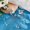 Aluminum Wing and Flower Cuff Earrings with Plastic Pearl Tassel EJEW-WH0011-07P-5