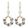 Printed Porcelain Round Dangle Earrings EJEW-JE06838-01-1