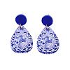 Acrylic Blue and White Porcelain Printed Dangle Stud Earrings FS-WG917E7-08-1