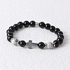 Round Natural Howlite & Black Onyx & Cross Synthetic Non-magnetic Hematite Stretch Beaded Bracelet for Men LK6258-2-1
