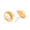 Flat Round Brass & Freshwater Pearl Stud Earrings for Women EJEW-G391-04MG-3