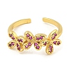 Flower Rack Plating Brass Micro Pave Cubic Zirconia Open Cuff Rings for Women RJEW-N047-01G-04-RS-2