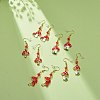 Red Alloy Enamel Mushroom with Glass Beaded Dangle Earrings EJEW-JE05049-2