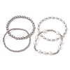 4Pcs 4 Style Natural Pearl & Brass Beaded Stretch Bracelets Set for Women BJEW-JB09662-02-1