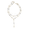 304 Stainless Steel Glass Flower Link Chain Double Layer Y Necklaces NJEW-JN06669-2