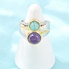 Natural Amethyst & Natural Amazonite with Brass Cuff Open Rings RJEW-B163-01GP-03-2