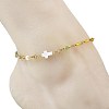 Baras Pave Clar Cubic Zirconia Flat Round & Cross Natural White Shell & Faceted Rondelle Glass Bead Chain Anklets for Women AJEW-AN00824-2