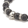 Natural Lava Rock Round Beaded Stretch Bracelet with Alloy Skull BJEW-JB07865-01-3