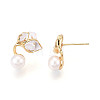 Brass Natural Pearl Stud Earrings PEAR-N020-06T-3