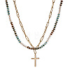 Stainless Steel Religion Cross Pendant Colorful Natural Mixed Gemstone Rondelle Beaded Double Layer Necklaces for Women KG2971-5