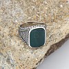 304 Stainless Steel with Natural Green Onyx Agate Finger Rings FS-WG67565-14-1