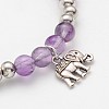 Natural Amethyst Beaded Elephant Charm Stretch Bracelets BJEW-JB01974-03-2