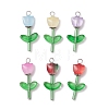 Transparent Glass Beads with Tibetan Style Alloy Caps and Glass Bugle Beads and Brass Flat Head Pins Pendants PALLOY-JF03623-1
