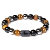 Natural Obsidian & Tiger Eye & Synthetic Hematite Stretch Bracelet PW-WG4576E-02-1