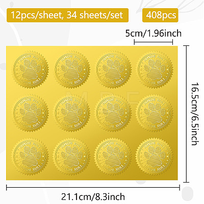 34 Sheets Self Adhesive Gold Foil Embossed Stickers DIY-WH0509-042-1