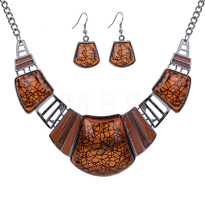 Trapezoid Alloy Resin Pendant Necklaces & Dangle Earrings Sets FS-WG8D8C4-02-1