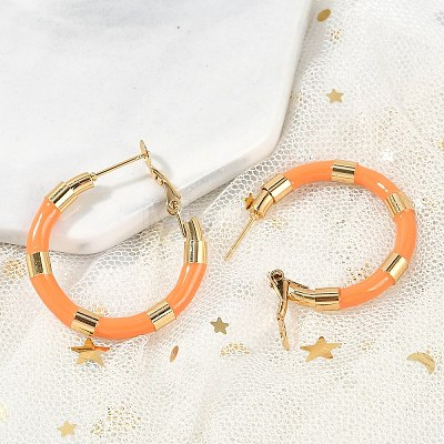 PVD Vacuum Plating 201 Stainless Steel Enamel Hoop Earrings for Women EJEW-B016-33H-1