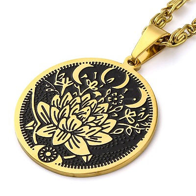 304 Stainless Steel Lunar Lotus Talisman Pendant Necklaces NJEW-S007-21G-1