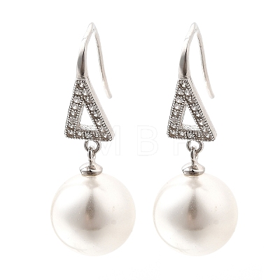 925 Sterling Silver Clear Cubic Zirconia Triangle with Round Dangle Stud Earrings EJEW-L300-02P-1