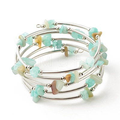 5-Loop Natural Amazonite Chip Beaded Wrap Bracelets for Women BJEW-JB01517-06-1