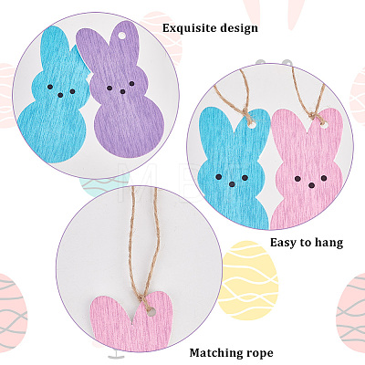 Olycraft 3 Bags 3 Colors Easter Theme Wooden Pendant Decorations HJEW-OC0001-32-1