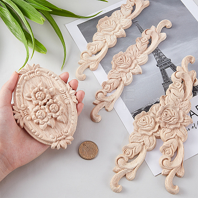 5Pcs Rubber Wood Carved Onlay Applique Craft WOOD-FH0001-85-1