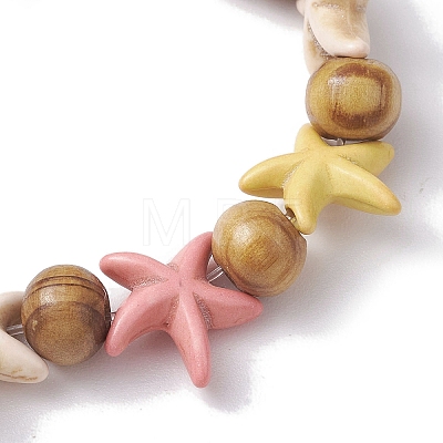 Beach Starfish Dyed Synthetic Turquoise Stretch Bracelets BJEW-JB10295-02-1