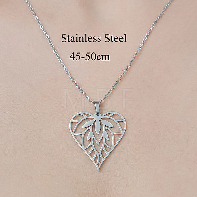201 Stainless Steel Hollow Heart Pendant Necklace NJEW-OY002-17-1