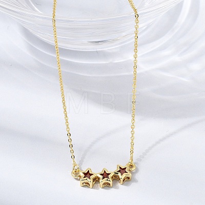 Brass Glass Triple Star Pendant Necklaces KK-CBAB173-03G-11-1