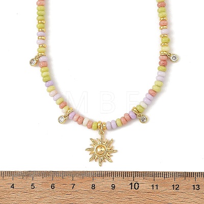 Brass Pave Clear Cubic Zirconia Sun Pendant Glass Beades Necklaces NJEW-JN06538-1
