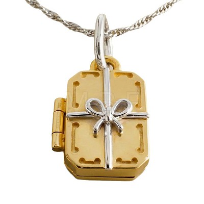 Two Tone Brass Openable Gift Box Photo Locket Pendant Necklaces for Women FS-WG75460-01-1
