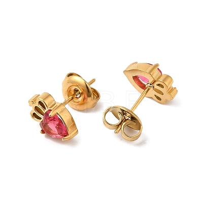 Rhinestone Heart with Crown Stud Earrings EJEW-Q704-01G-1