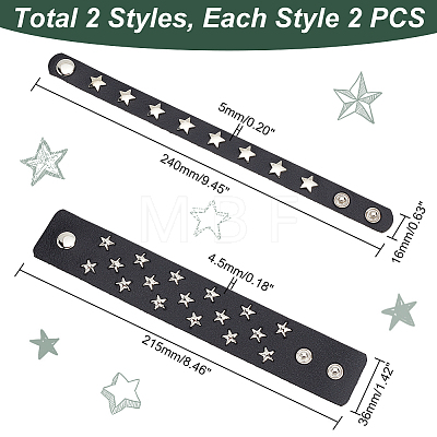 AHADERMAKER 4Pcs 2 Style Imitation Leather Wide Cord Bracelets Set BJEW-GA0001-09-1