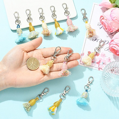 12Pcs 6 Colors Cotton with Polyester Tassel Pendant Decorations HJEW-YW00336-1