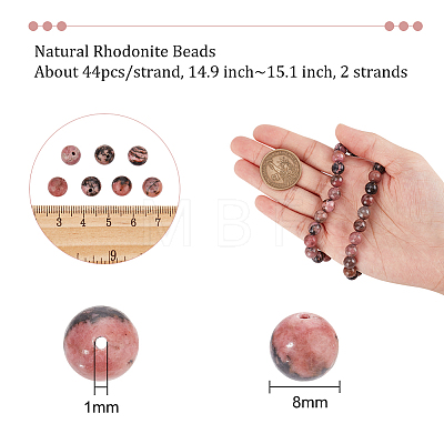  2 Strands Natural Rhodonite Beads Strands G-NB0004-83B-1