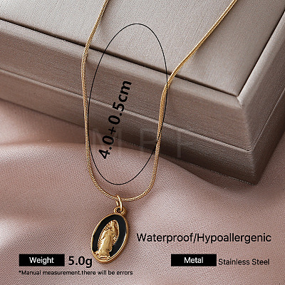 Vintage Religion 304 Stainless Steel Black Enamel Pendant Round Snake Chain Necklaces for Women DT5714-1-1
