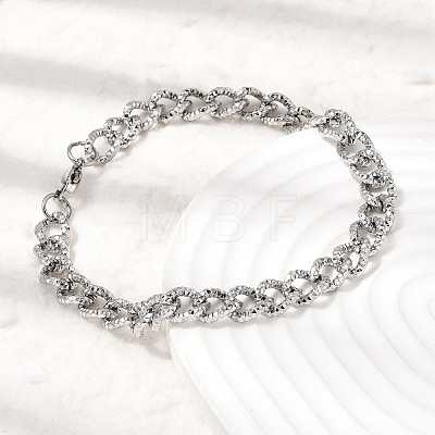 Hammered 201 Stainless Steel Cuban Link Chains Bracelets for Women Men STAS-T077-17P-1