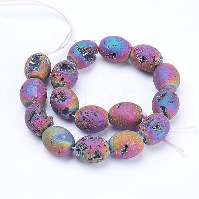 Electroplated Natural Druzy Geode Agate Bead Strands G-P250-12x14mm-01-1