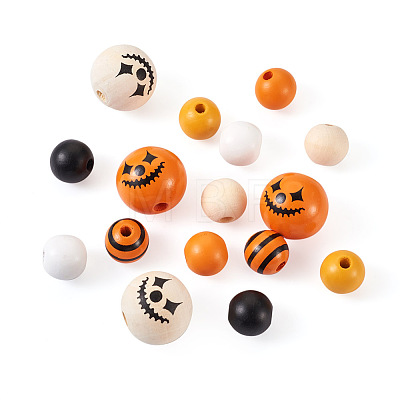 Craftdady 140Pcs Halloween Theme Painted Natural Wood Beads WOOD-CD0001-19-1