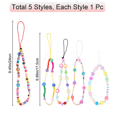 Gorgecraft 5Pcs 5 Style Plastic & Resin Beaded Mobile Straps MOBA-GF0001-04-1