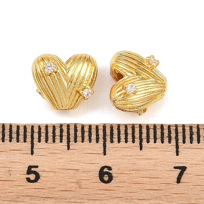 Heart Brass Micro Pave Clear Cubic Zirconia Beads KK-K340-43G-1