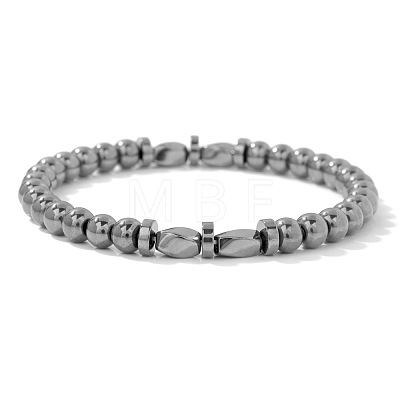 Synthetic Non-magnetic Hematite Twist Round Beaded Stretch Bracelets WG50776-01-1